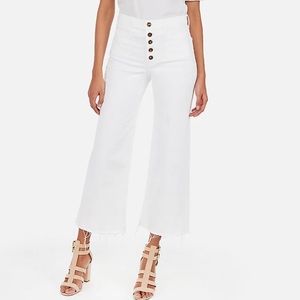 NWT Express High Wasted White Raw Hem Wide Leg Stretch!
